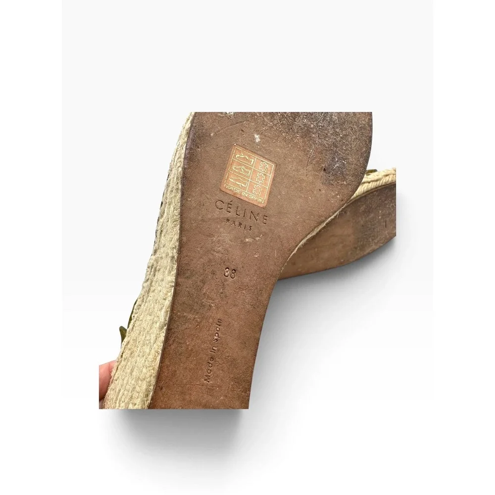 Celine Paris Olive Green Suede Espadrille Wedge Sandals Spain Size 38